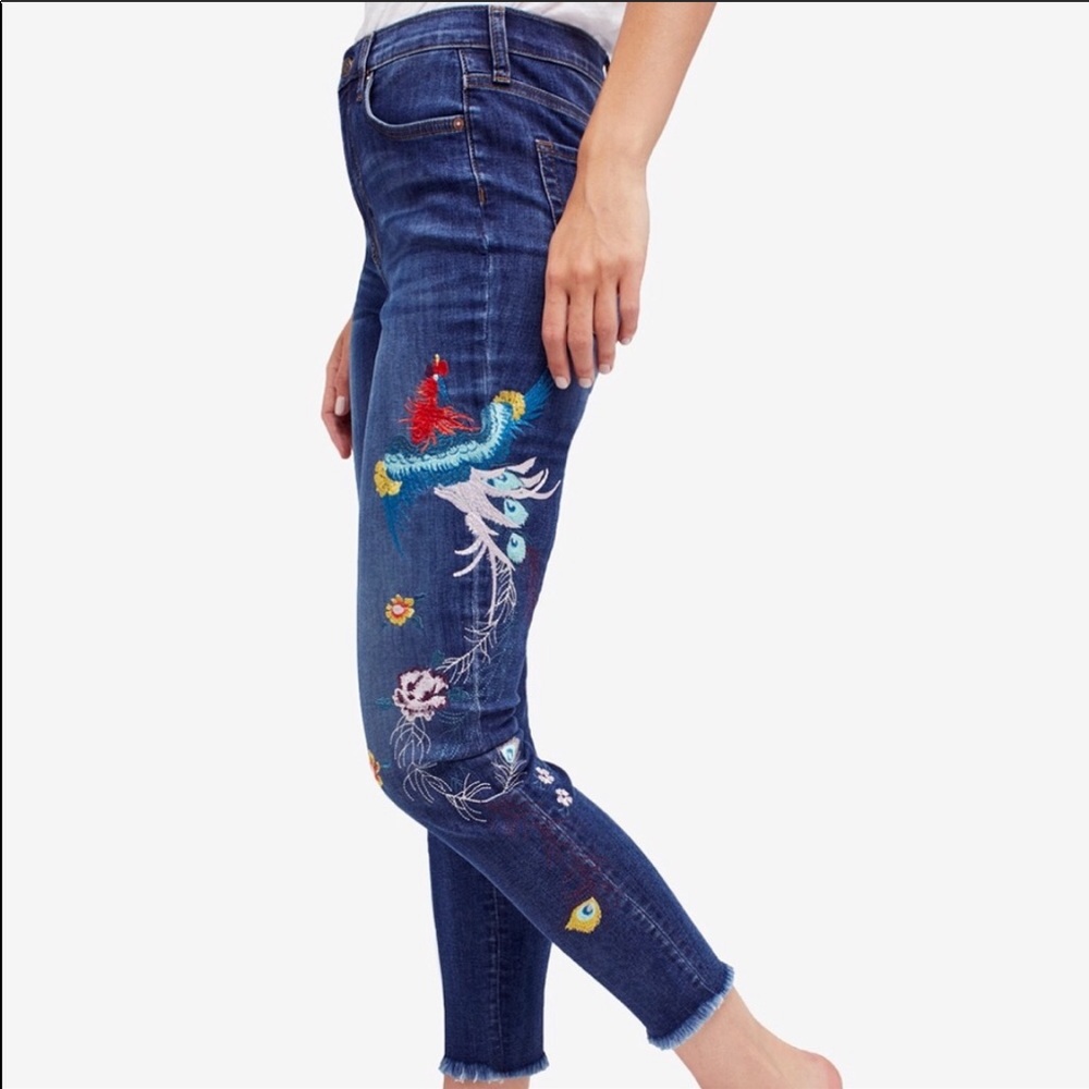 Free people peacock embroidered jeans